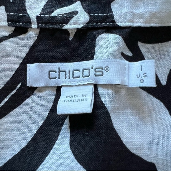Chico’s 100% Linen Top Black and White Size 8-10 - Picture 8 of 10